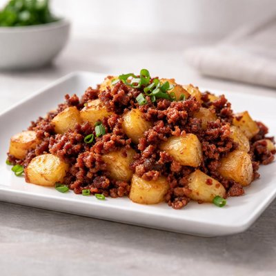 Fried potatoes with corn beef