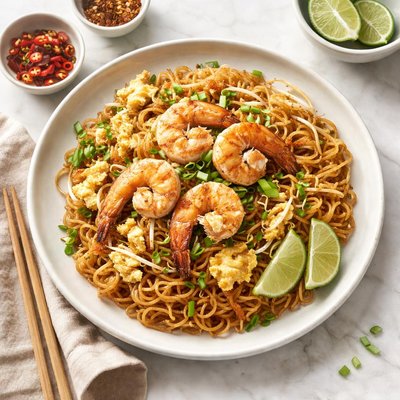Fried prawn noodles with eggs