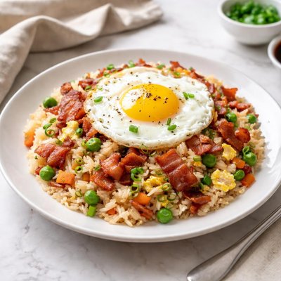 Fried rice with bacon and egg