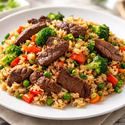 Fried rice with beef and vegetables