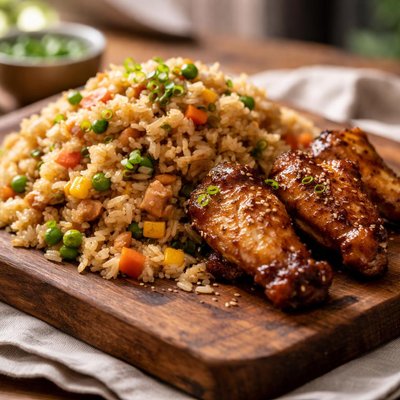 Fried rice with chicken wings