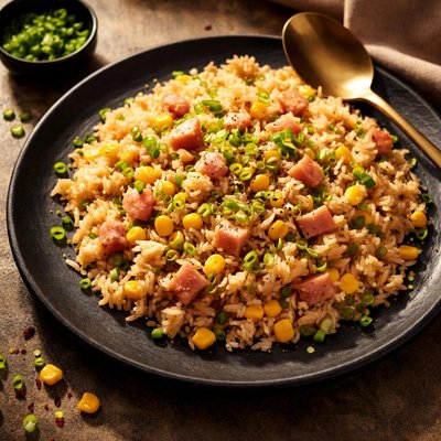 Fried rice with corn and ham