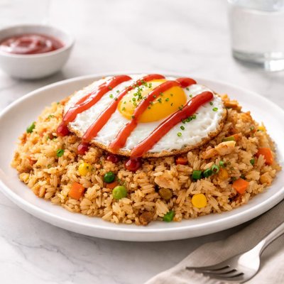 Fried rice with egg and ketchup