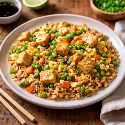 Fried rice with egg and tofu