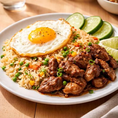Fried rice with fried egg and liver