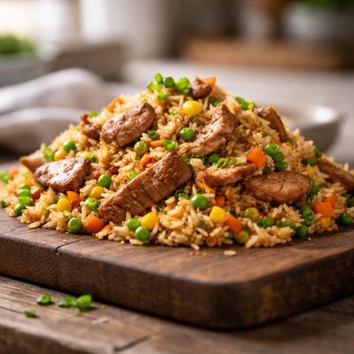 Fried rice with pork cuts