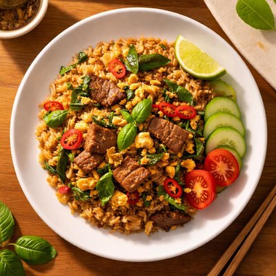 Fried rice with sapi basil
