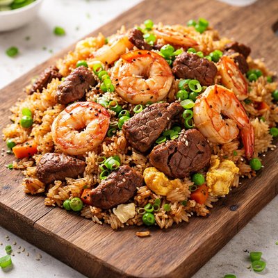 Fried rice with shrimp and beef