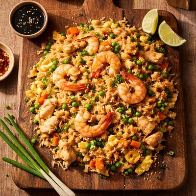 Fried rice with shrimp and chicken