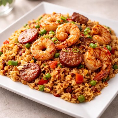 Fried rice with shrimp and sausage