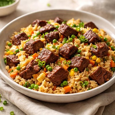 Fried rice with steak