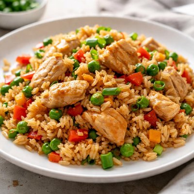 Fried rice with vegetables and chicken