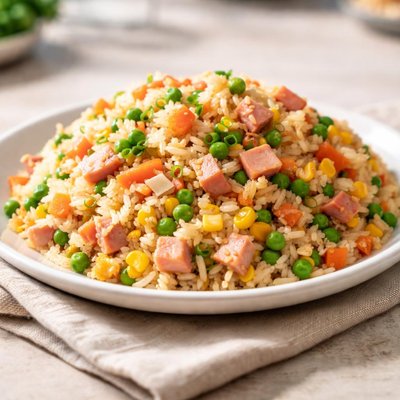 Fried rice with vegetables and ham