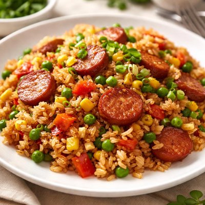 Fried rice with vegetables and sausage