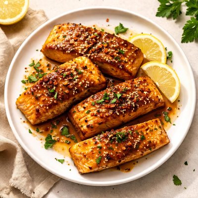 Fried salmon in honey