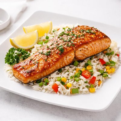 Fried salmon with rice