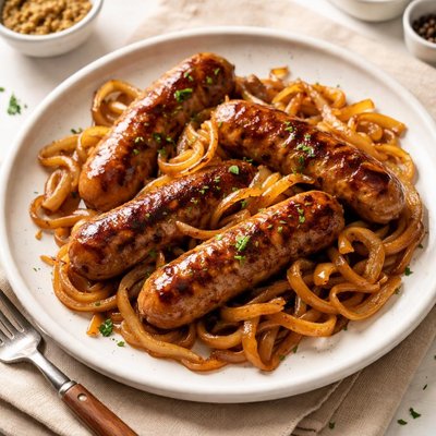 Fried sausage and onions