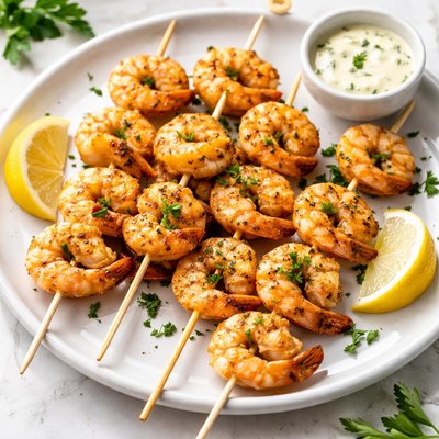 Fried shrimp skewers