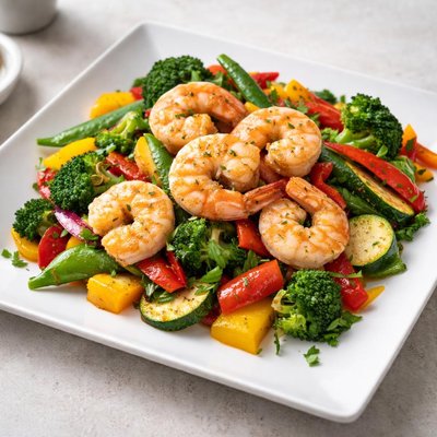Fried shrimp with hot vegetables