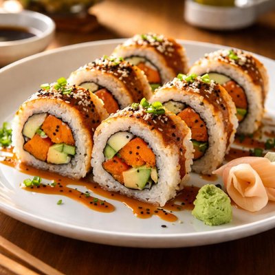 Fried sweet potato roll sushi
