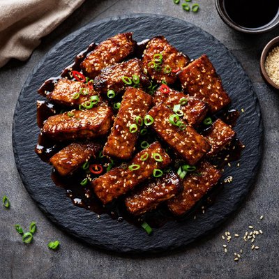 Fried tempeh with sweet dark soy sauce