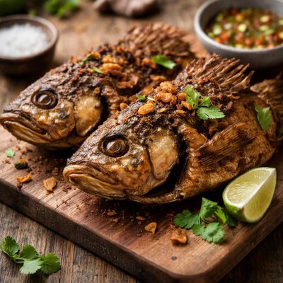 Fried tilapia fish head