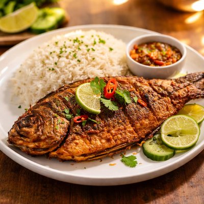 Fried tilapia with rice