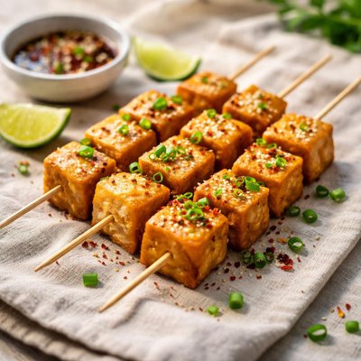 Fried tofu skewers