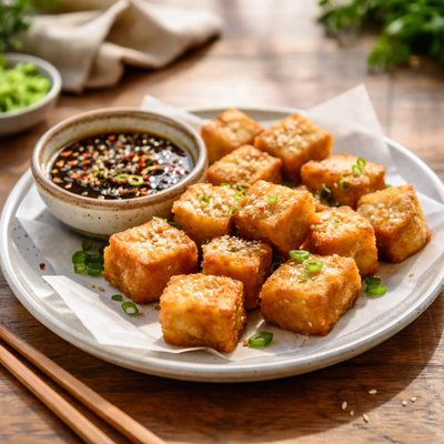Fried tofu with dipping sauce