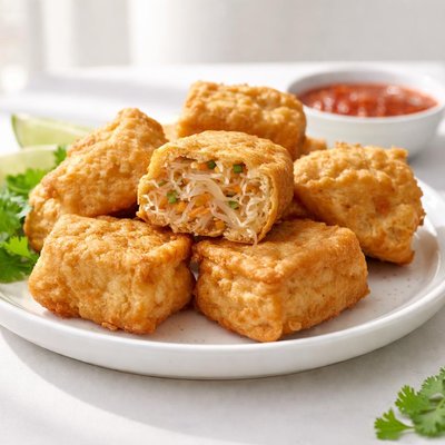 Fried tofu with flour filled with vermicelli