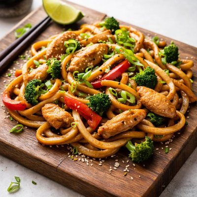 Fried udon with chicken