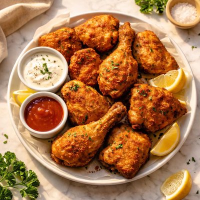 Fried unbreaded chicken