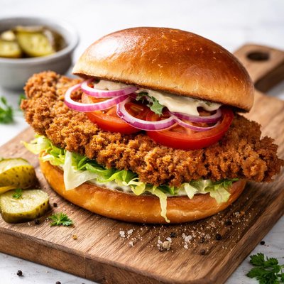 Fried veal chop sandwich