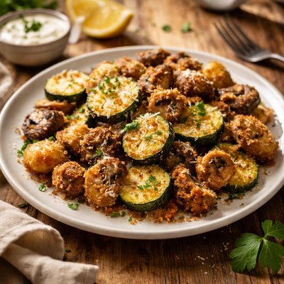 Fried zucchini and mushrooms