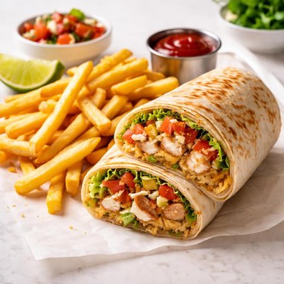 Fries and chicken burrito