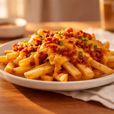 Fries with cheese and bacon bits
