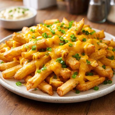 Fries with cheese and green onions