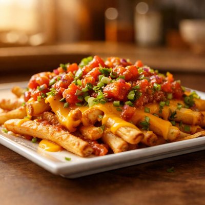 Fries with cheese and salsa