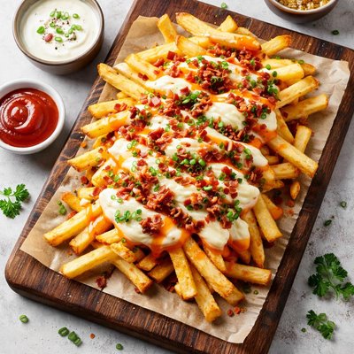 Fries with cheese and sauce