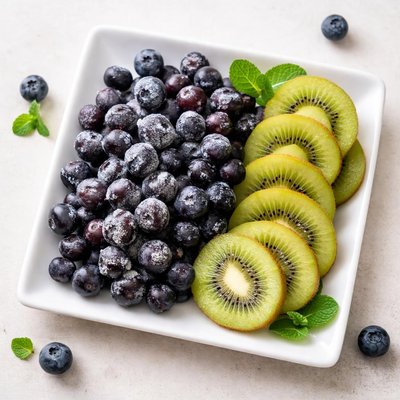 Frozen blueberries and kiwi fruit