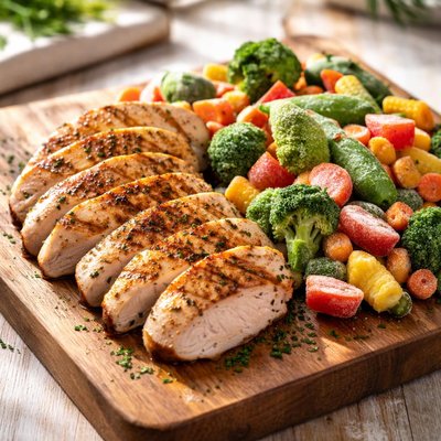 Frozen grilled chicken with vegetables