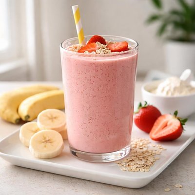 Frozen strawbeery banna protein smoothie