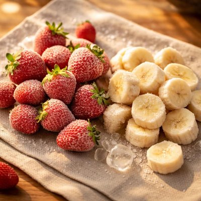 Frozen strawberries and bananas
