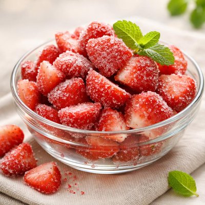 Frozen strawberry chunk