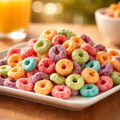 Fruit-flavored cereal rings