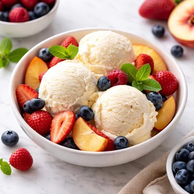 Fruit and vanilla ice cream