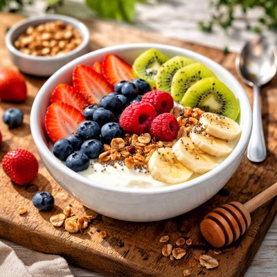 Fruit bowl with greek yogurt
