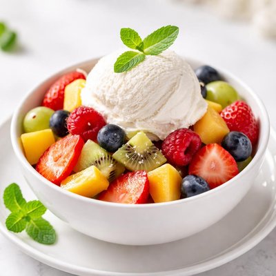 Fruit cup with vanilla ice cream