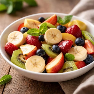 Fruit salad with bananas and peaches