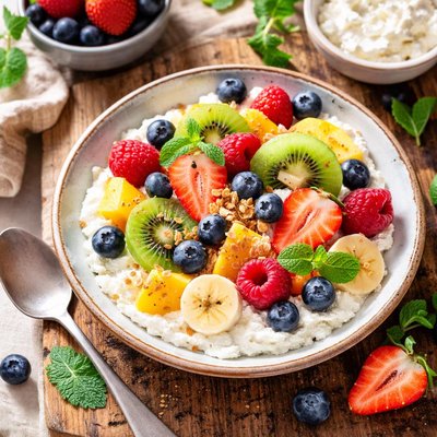 Fruit salad with cottage cheese